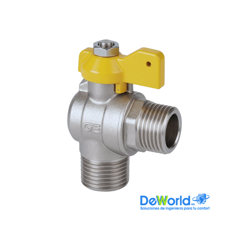 Válvula esfera escuadra para gas, M-M 1/2", Genebre