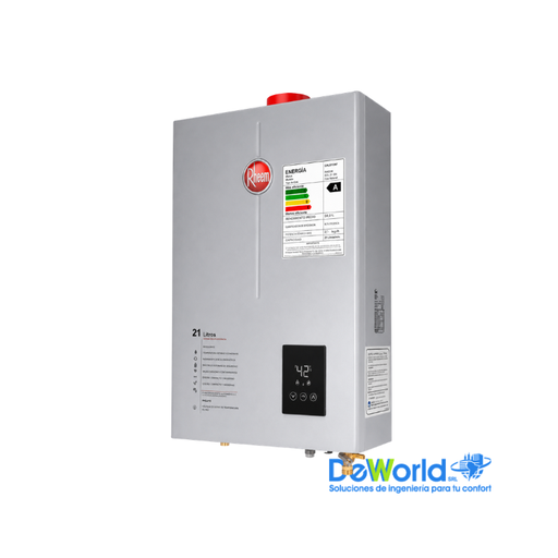[600074614] Calefón RHEEM, 21L GLP TF, Pot=38,90kW/h, 220VAC/50Hz